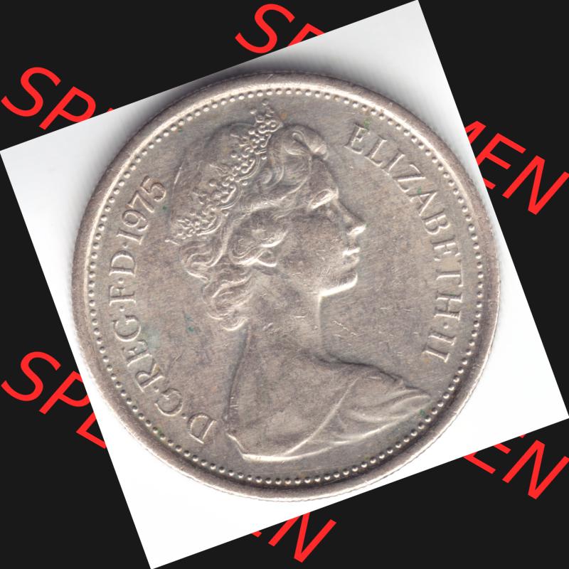 Münzen Großbritannien Umlaufmünze 1975, 5 New Pence-England. Vorderseite der alten britischen Münze aus Großbritannien zum katalogisieren und verwalten im Münzen-Katalog... Sammlung