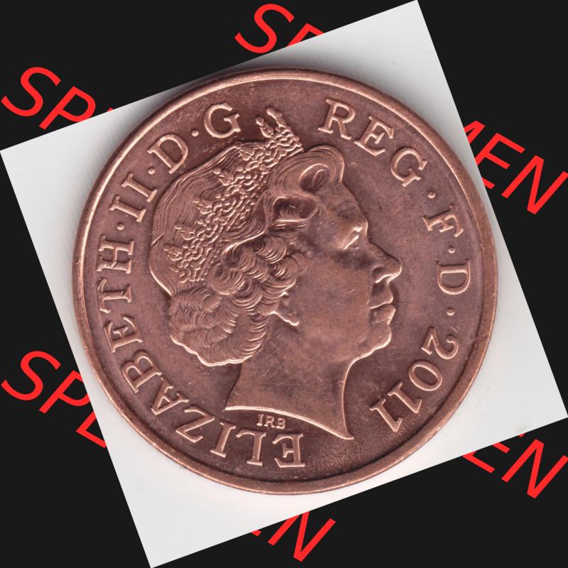 Münzen Großbritannien Umlaufmünze 2011, 2 Two Pence. Vorderseite der alten britischen Münze aus Großbritannien zum katalogisieren und verwalten im Münzen-Katalog... Sammlung