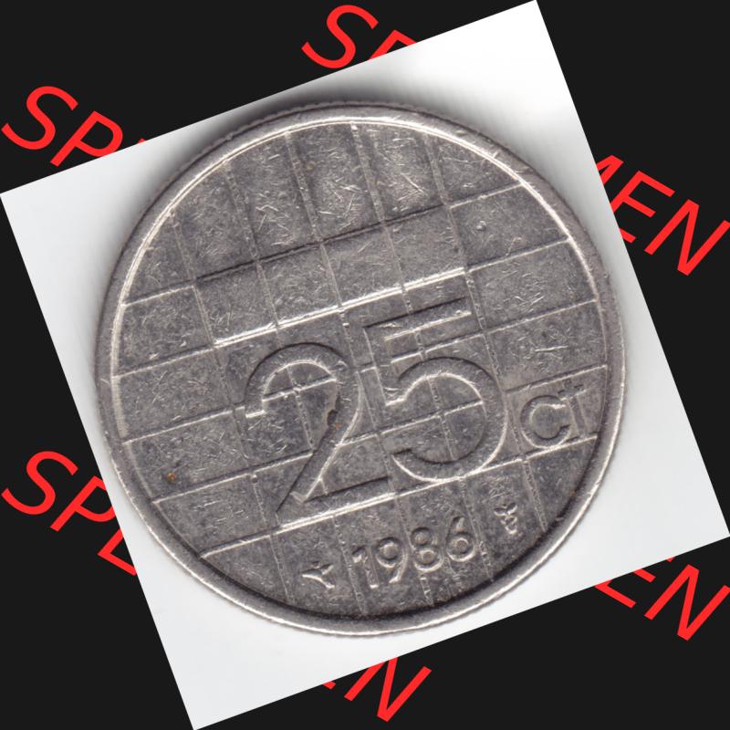 Münzen Niederlande Umlaufmünze 1986, 25 Cent, Bild mit Rückseite der Münze als Bildmaterial Sammlung