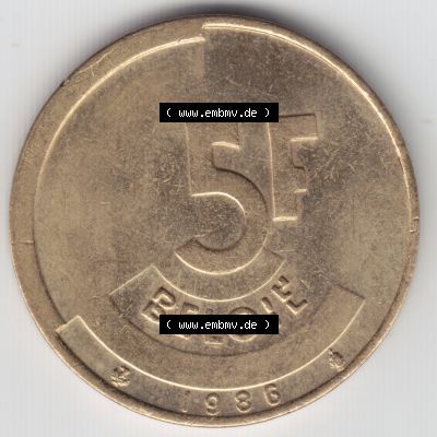 Münzen Belgien Umlaufmünze 1986. Vorderseite der alten belgischen Francs Umlaufmünze aus Belgien vor Einführung der Euromünzen in Belgien zum katalogisieren und verwalten... Sammlung