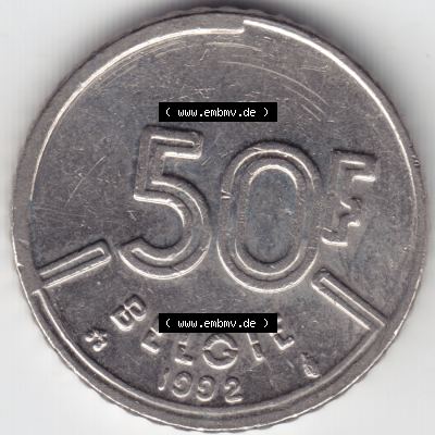 Münzen Belgien Umlaufmünze 1992. Rückseite der alten belgischen Francs Umlaufmünze aus Belgien vor Einführung der Euromünzen in Belgien zum katalogisieren und verwalten... Sammlung
