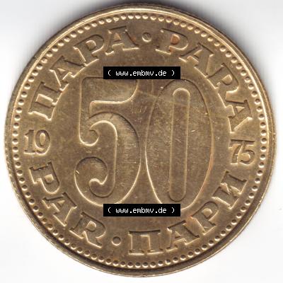Münzen Jugoslawien Umlaufmünze 1975, 50 Para, Par, Napa, Bild mit Vorderseite der Münze als Bildmaterial Sammlung