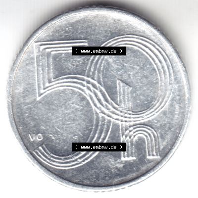Münzen Tschechoslowakei Umlaufmünze 1993. Rückseite der Münze aus Tschechoslowakei als Bildmaterial für Sammler und Münzen-Webseiten hier im online Katalog und Datenbank... Sammlung