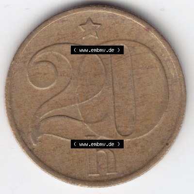 Münzen Tschechoslowakei Umlaufmünze 1977. Rückseite der Münze aus Tschechoslowakei als Bildmaterial für Sammler und Münzen-Webseiten hier im online Katalog und Datenbank... Sammlung