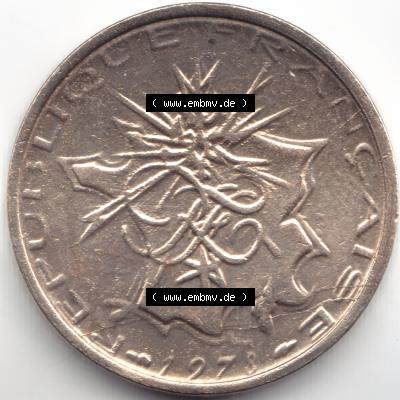 Münze Frankreich 1973, 10 Francs. Vorderseite der alten französischen Umlaufmünze aus Frankreich in der Francs-Währung zum katalogisieren und verwalten im Münzen-Katalog... Sammlung
