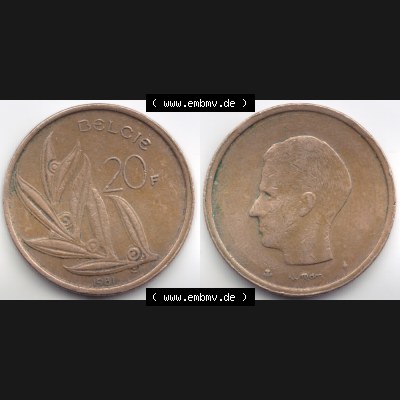 Münzen Belgien Umlaufmünze 1981. Vorderseite und Rückseite horizontal auf einen digitalen Bild der alten belgischen Francs Umlaufmünze aus Belgien vor Einführung der Euromünzen... Sammlung