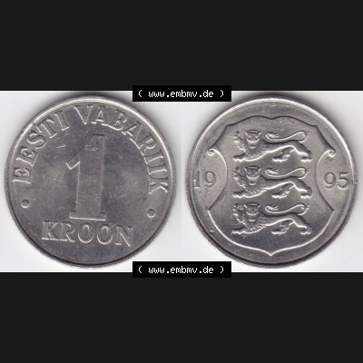 Münzen Estland Umlaufmünze 1995, 1 Kroon Vabariik. Vorderseite und Rückseite horizontal auf einen digitalen Bild der alten estländische Umlaufmünze aus Estland zum... Sammlung