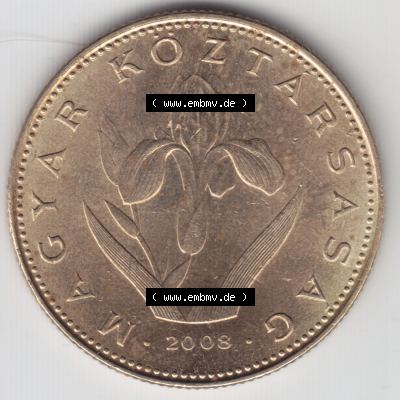 Münzen Ungarn Umlaufmünze 2008, 20 Forint. Vorderseite der Münze aus Ungarn als Bildmaterial für Sammler und Münzen-Webseiten hier im online Katalog und Datenbank... Sammlung