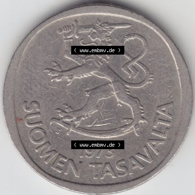 Münzen Finnland Umlaufmünze 1973, 1 Markka Finnland. Rückseite der alten finnischen Umlaufmünze aus Finnland SUOMI zum katalogisieren und verwalten im Münzen-Katalog... Sammlung