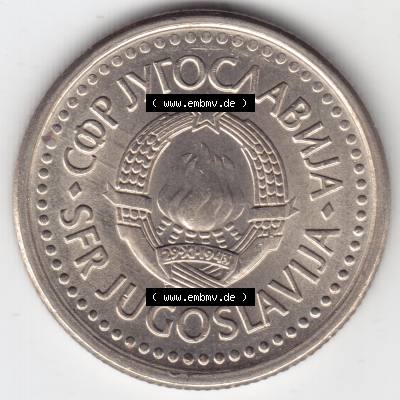 Münzen Jugoslawien Umlaufmünze 1990, 1 Dinara, Bild mit Rückseite der Münze als Bildmaterial Sammlung