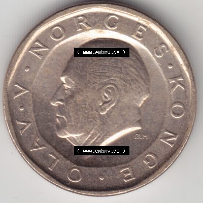 Münzen Norwegen Umlaufmünze 1983-1991, 10 KR Kroner, Kronen 1991, Bild mit Rückseite der norwegischen Münze als Bildmaterial, des Bildes zur deiner Nutzung Sammlung