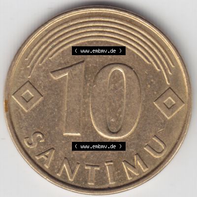 Münzen Lettland Umlaufmünze 2008, 10 Santimu Latvijas Lavitas, Bild mit Vorderseite der Münze als Bildmaterial Sammlung