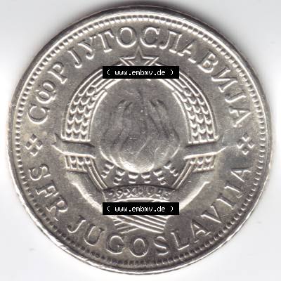 Münzen Jugoslawien Umlaufmünze 197, Bild mit Rückseite der Münze zum Download, 5 Dinara, Dinarjev (2) Sammlung