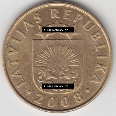 Münzen Lettland Umlaufmünze 2008, 10 Santimu Latvijas Lavitas, Bild mit Rückseite der Münze als Bildmaterial Sammlung