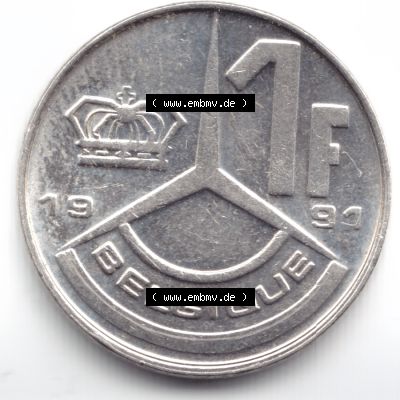 Münzen Belgien Umlaufmünze 1991, Bild mit Rückseite der Münze zum Download Sammlung