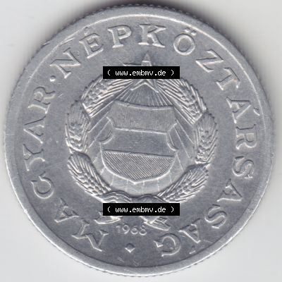 Münzen Ungarn Umlaufmünze 1968, 1 Forint. Vorderseite der Münze aus Ungarn als Bildmaterial für Sammler und Münzen-Webseiten hier im online Katalog und Datenbank für... Sammlung