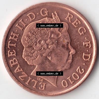 Münzen Großbritannien Umlaufmünze 2010, 1 Penny. Rückseite der alten britischen Münze aus Großbritannien zum katalogisieren und verwalten im Münzen-Katalog... Sammlung