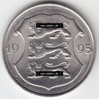 Münzen Estland Umlaufmünze 1995, 1 Kroon Vabariik. Rückseite der alten estländische Umlaufmünze aus Estland zum katalogisieren und verwalten im Münzen-Katalog... Sammlung