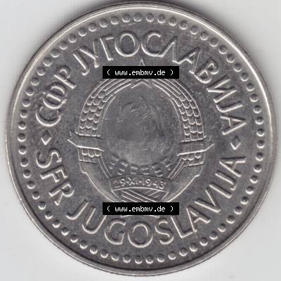 Münzen Jugoslawien Umlaufmünze 1985, 100 Dinara, Dinarjev, Bild mit Rückseite der Münze als Bildmaterial Sammlung