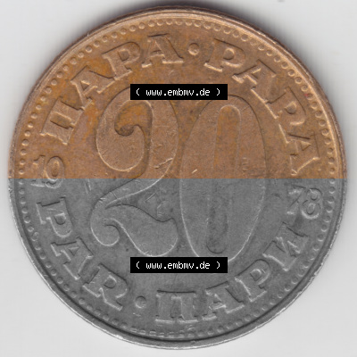 Münzen Jugoslawien Umlaufmünze 1978, 20 Para, Par, Napa, Bild mit Rückseite der Münze als Bildmaterial Sammlung