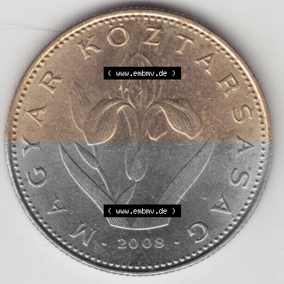 Münzen Ungarn Umlaufmünze 2008, 20 Forint. Vorderseite der Münze aus Ungarn als Bildmaterial für Sammler und Münzen-Webseiten... Sammlung