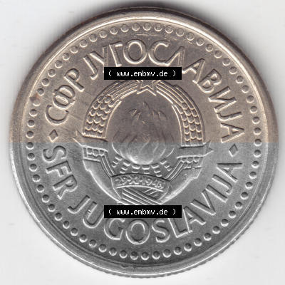 Münzen Jugoslawien Umlaufmünze 1990, 1 Dinara, Bild mit Rückseite der Münze als Bildmaterial Sammlung