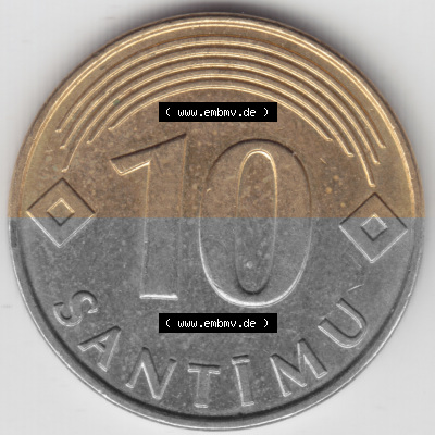 Münzen Lettland Umlaufmünze 2008, 10 Santimu Latvijas Lavitas, Bild mit Vorderseite der Münze als Bildmaterial Sammlung
