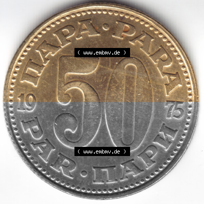 Münzen Jugoslawien Umlaufmünze 1975, 50 Para, Par, Napa, Bild mit Vorderseite der Münze als Bildmaterial Sammlung