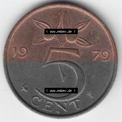 Münzen Niederlande Umlaufmünze 1979, 5 Cent, Bild mit Vorderseite der Münze als Bildmaterial Sammlung