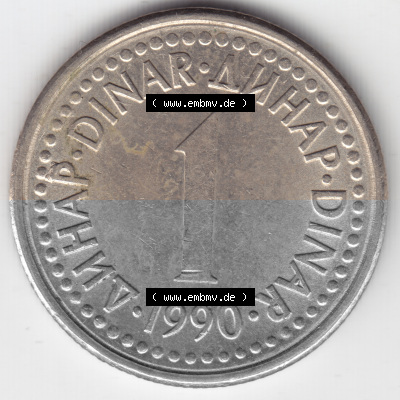 Münzen Jugoslawien Umlaufmünze 1990, 1 Dinara, Bild mit Vorderseite der Münze als Bildmaterial Sammlung