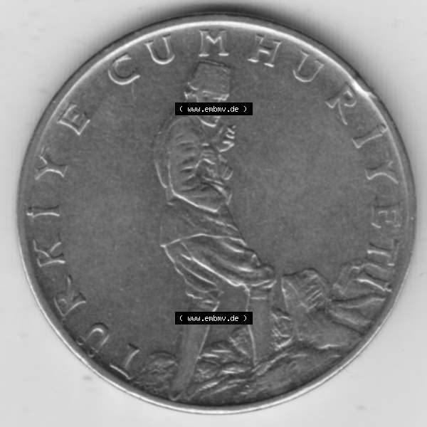 Grau bzw. s/w Münzen Türkei Umlaufmünze 1969-1980, 2-1-2 Lira 1970. Vorderseite der Münze der Türkei als Bildmaterial für Sammler und Münzen-Webseiten hier im online Katalog... Sammlung Graustufen