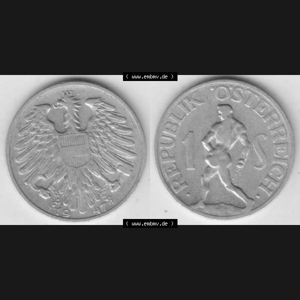 Grau bzw. s/w Münzen Österreich Umlaufmünze 1946-1957, 1 Schilling 1947 III., Münze aus Österreich mit Münzseiten Horizontal / Nebeneinander auf einen Bild für... Sammlung Graustufen