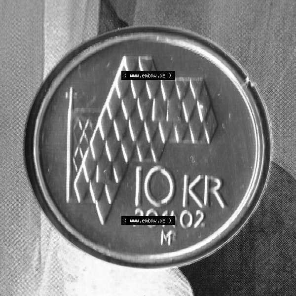 Grau bzw. s/w Münzen Norwegen Umlaufmünze 1995-2012, 10 KR, Kronen 2002, Bild mit Rückseite der norwegischen Münze als Bildmaterial, des Bildes zur deiner Nutzung Sammlung Graustufen
