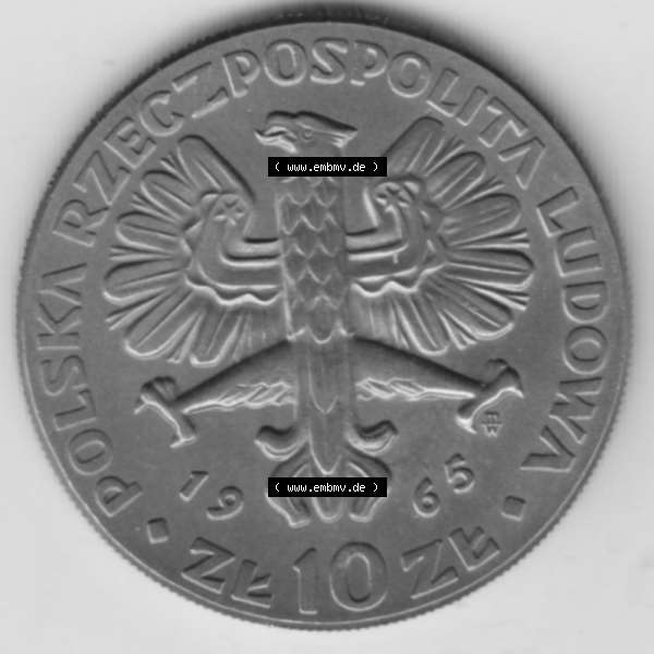 Grau bzw. s/w Münzen Polen Gedenkmünze 1965-1965, 10 Zloty 700 Jahre Warschau (1) Sammlung Graustufen