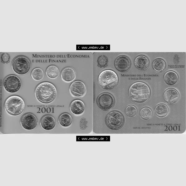 Grau bzw. s/w Münzen Italien Umlaufmünze 2001-2001, Münzsatz von Italien 1 Lira bis 1000 Lire. Vorderseite und Rückseite horizontal auf einen digitalen Bild der alten italienischen Münze... Sammlung Graustufen