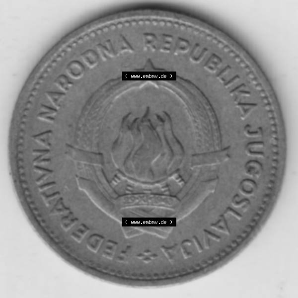 Grau bzw. s/w Münzen Jugoslawien Umlaufmünze 1955-1955, 10 Dinar 1955, Bild mit Vorderseite der Münze zum Download Sammlung Graustufen