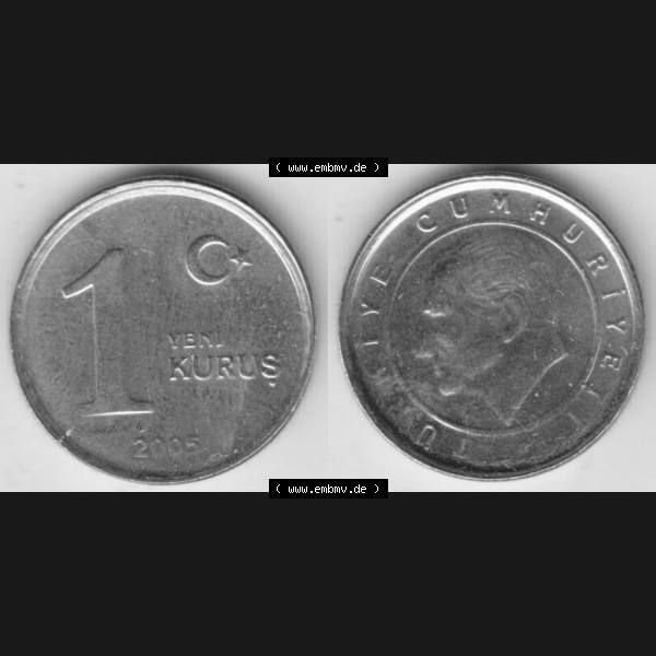 Grau bzw. s/w Münzen Türkei Umlaufmünze 2005-2008, 1 Yeni Neuer Kurus 2006. Vorderseite und Rückseite der Münze der Türkei auf einen Digitalen Bild, als Bildmaterial... Sammlung Graustufen