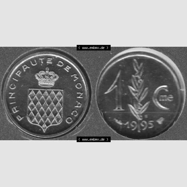 Grau bzw. s/w Münzen Monaco Umlaufmünze 1976-1995, Centime 1995 (3) Sammlung Graustufen