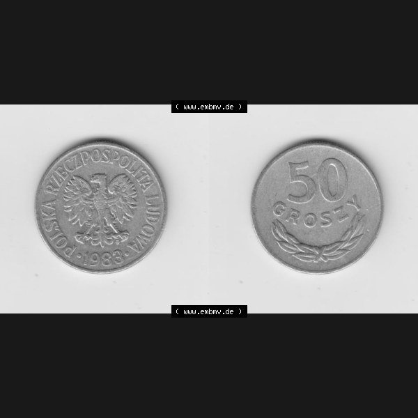 Grau bzw. s/w Münzen Polen Umlaufmünze 1957-1985, 50 Groszy 1983, Bild mit Vollansicht als Bildmaterial Sammlung Graustufen