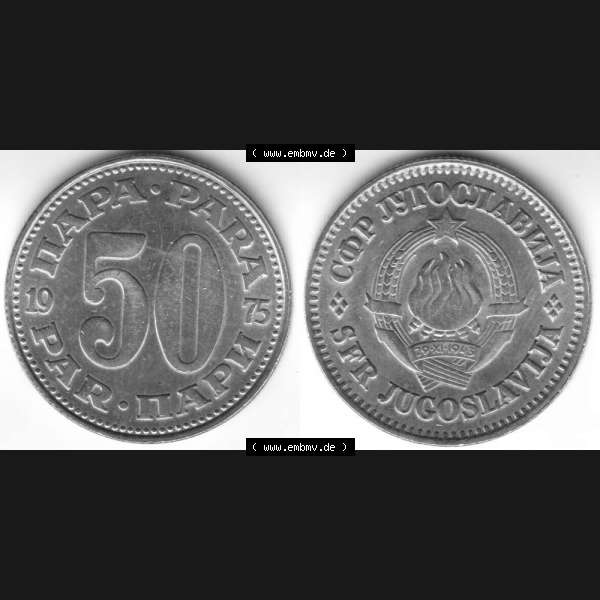 Grau bzw. s/w Münzen Jugoslawien Umlaufmünze 1965-1981, 50 Para, Par, Napa 1975, Bild mit Vollansicht zum Download Sammlung Graustufen