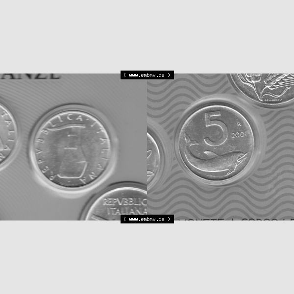 Grau bzw. s/w Münzen Italien Umlaufmünze 1951-2001, 5 Lira-Lire Schiffs-Ruder 2001, Bild mit Vollansicht zum Download Sammlung Graustufen