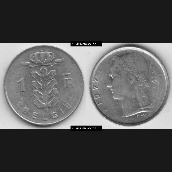 Grau bzw. s/w Münzen Belgien Umlaufmünze 1950-1988, 1 Francs-Franken 1977 Belgie. Vorderseite und Rückseite horizontal auf einen digitalen Bild der alten belgischen Francs Umlaufmünze... Sammlung Graustufen