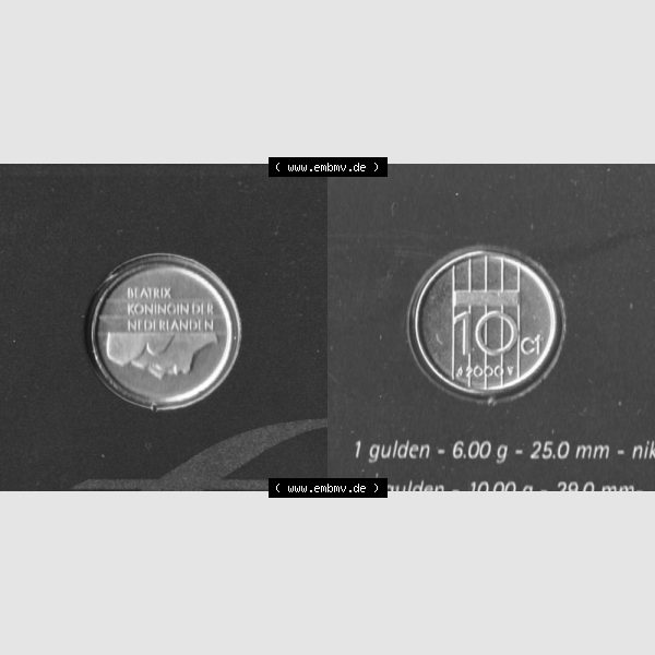 Grau bzw. s/w Münzen Niederlande Umlaufmünze 1982-2000, 10 Cent 2000, Bild mit Vollansicht Sammlung Graustufen
