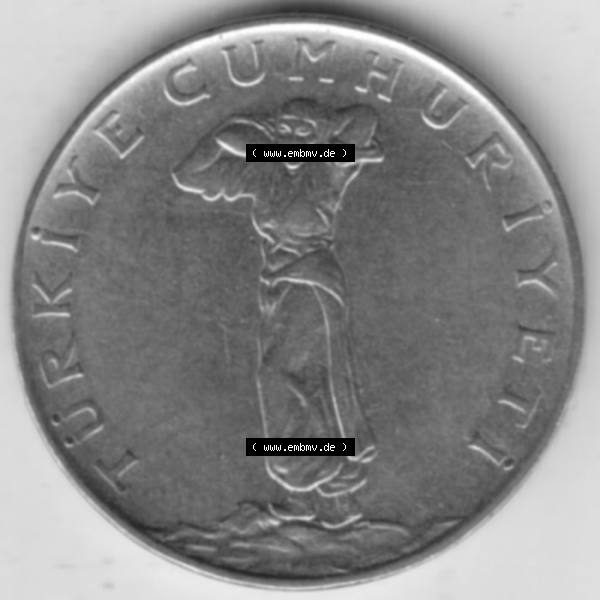 Grau bzw. s/w Münzen Türkei Umlaufmünze 1967-1978, 25 Kurus 1970. Vorderseite der Münze der Türkei als Bildmaterial für Sammler und Münzen-Webseiten hier im online Katalog... Sammlung Graustufen