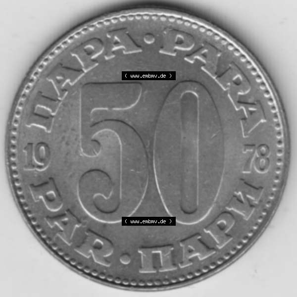 Grau bzw. s/w Münzen Jugoslawien Umlaufmünze 1965-1981, 50 Para 1978, Bild mit Rückseite der Münze zum Download Sammlung Graustufen