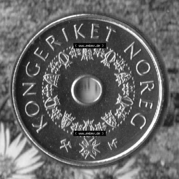 Grau bzw. s/w Münzen Norwegen Umlaufmünze 1998-2017, 5 Kroner, Kronen 2002, Bild mit Vorderseite der Münze aus Norwegen als Bildmaterial, für dich selbst Sammlung Graustufen