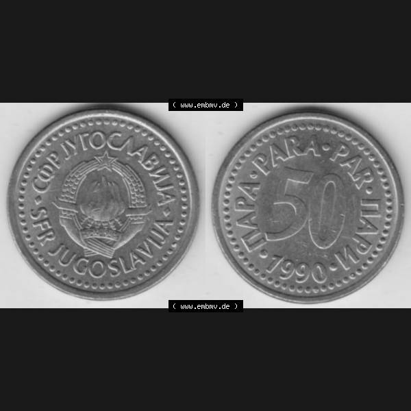 Grau bzw. s/w Münzen Jugoslawien Umlaufmünze 1990-1991, 50 Para 1990, Bild mit Vollansicht als Bildmaterial Sammlung Graustufen