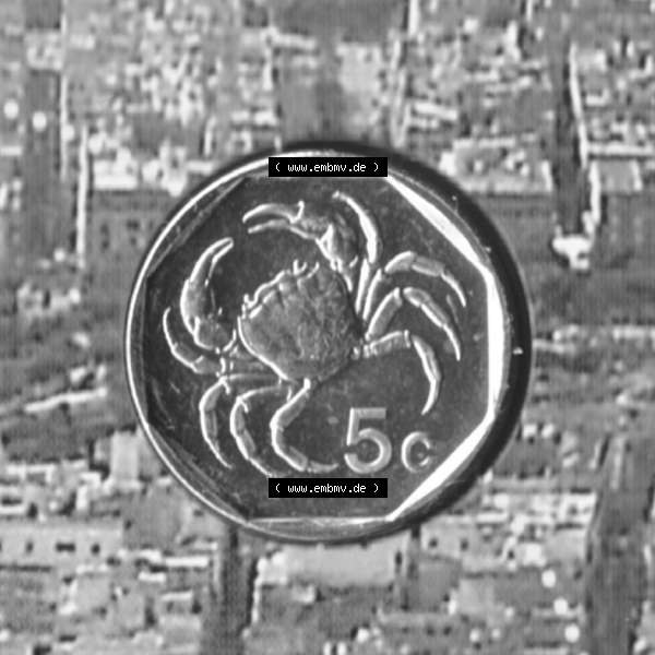 Grau bzw. s/w Münzen Malta Umlaufmünze 1991-2007, 5 Cent 2007, Rückseite Sammlung Graustufen