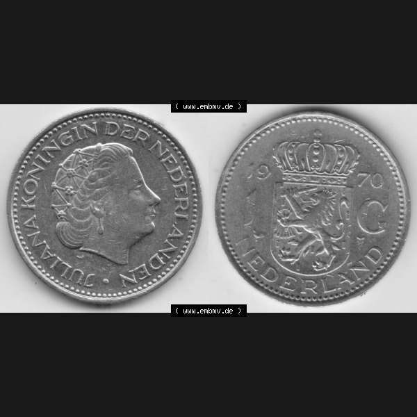 Grau bzw. s/w Münzen Niederlande Umlaufmünze 1967-1980, 1 Gulden 1970, Bild mit horizontaler Vollansicht als Bildmaterial Sammlung Graustufen