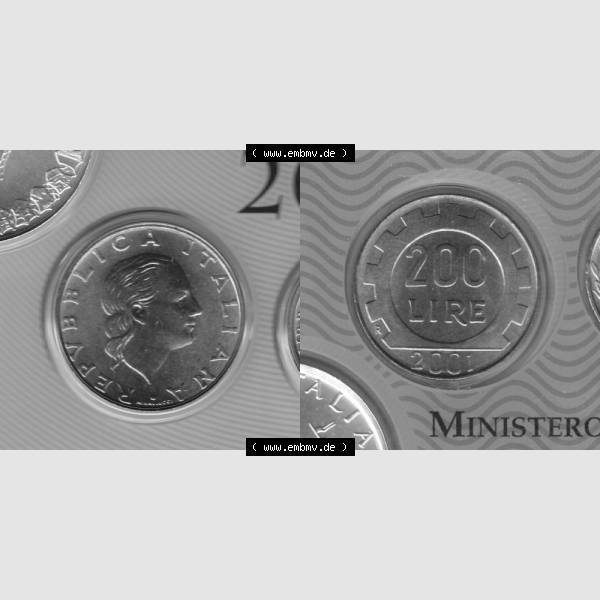Grau bzw. s/w Münzen Italien Umlaufmünze 1977-2001, 200 Lire, Zahnrad 2001, Bild mit Vollansicht zum Download Sammlung Graustufen